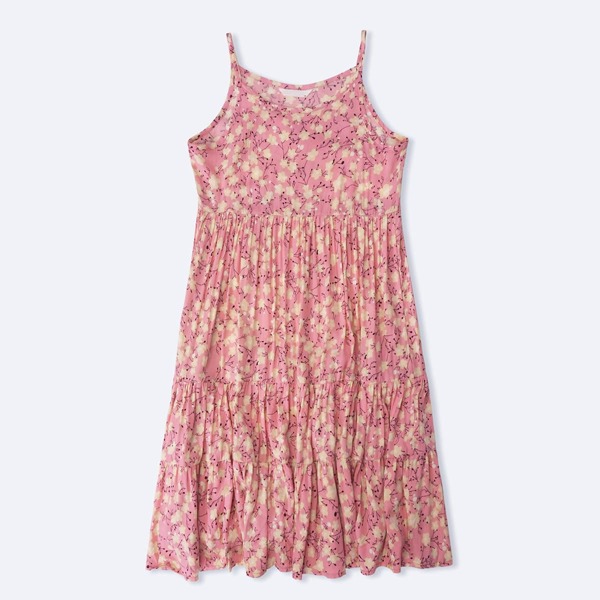 

Girls Allover Floral Print Ruffle Hem Slip Dress, Pink