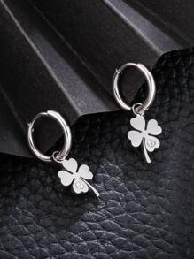 1 chiếc hoa tai hình cỏ bốn lá, trang sức bằng thép không gỉ cho ngày lễ tình nhân, mẹ, mẹ, ngày của mẹ, quà tặng - Bạc - Xem 2