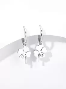 1 chiếc hoa tai hình cỏ bốn lá, trang sức bằng thép không gỉ cho ngày lễ tình nhân, mẹ, mẹ, ngày của mẹ, quà tặng - Bạc - Xem 3