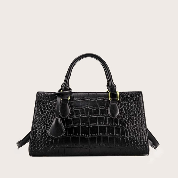 

Croc Embossed Tote Bag, Black