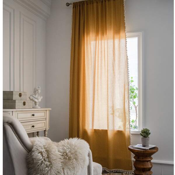 

Plaid Pattern Tassel Single Panel Curtain, Multicolor