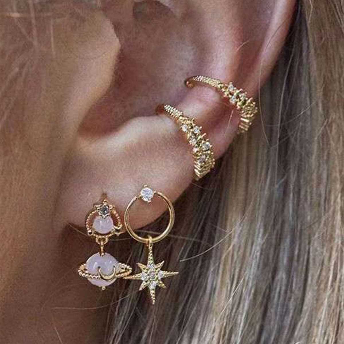 

4pcs Rhinestone Earrings, Gold