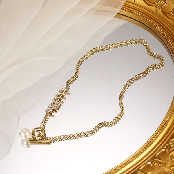 

Rhinestone Letter Decor Necklace, Gold