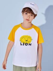 Camiseta con estampado de letra de manga raglán en contraste - Blanco - Ver 1