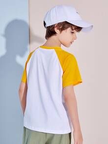 Camiseta con estampado de letra de manga raglán en contraste - Blanco - Ver 2