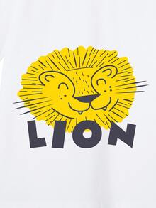 Camiseta con estampado de letra de manga raglán en contraste - Blanco - Ver 3