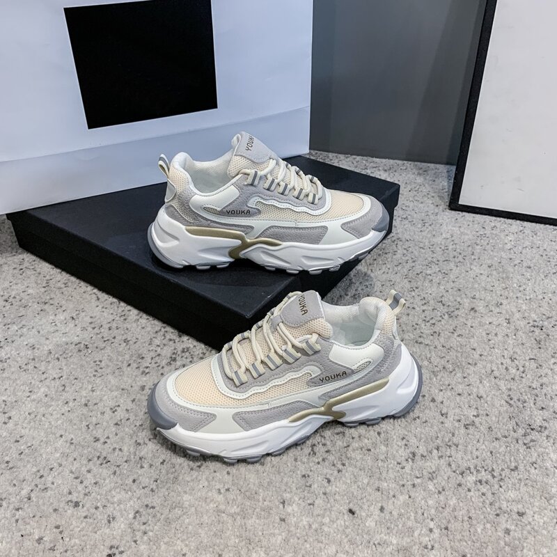 

Lace Up Front Mesh Chunky Sneakers, Beige