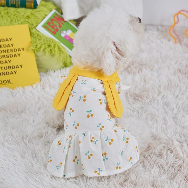 

Cherry Print Pet Dress, White
