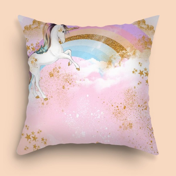 

Unicorn Print Cushion Cover Without Filler, Multicolor