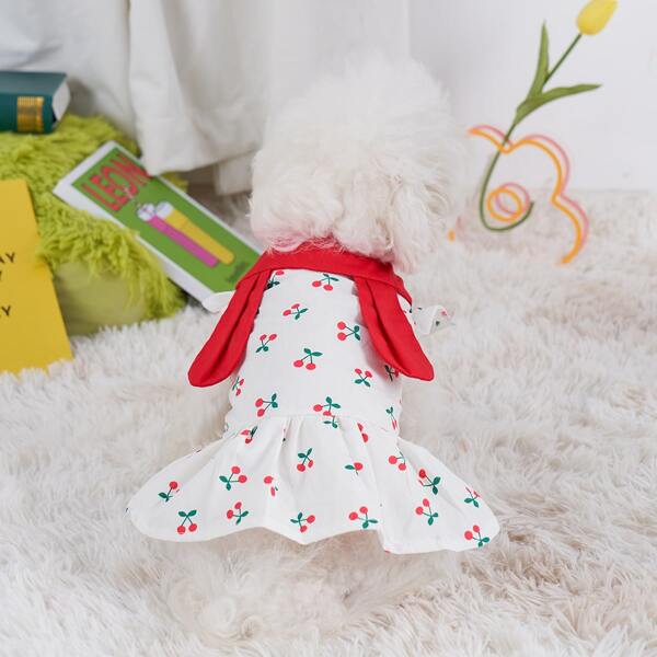 

Cherry Print Pet Dress, White