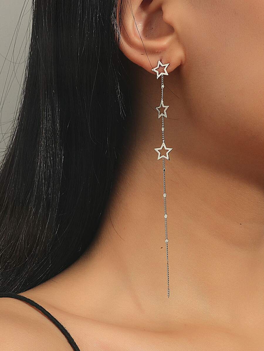Star Drop Earrings - Silver - View 1