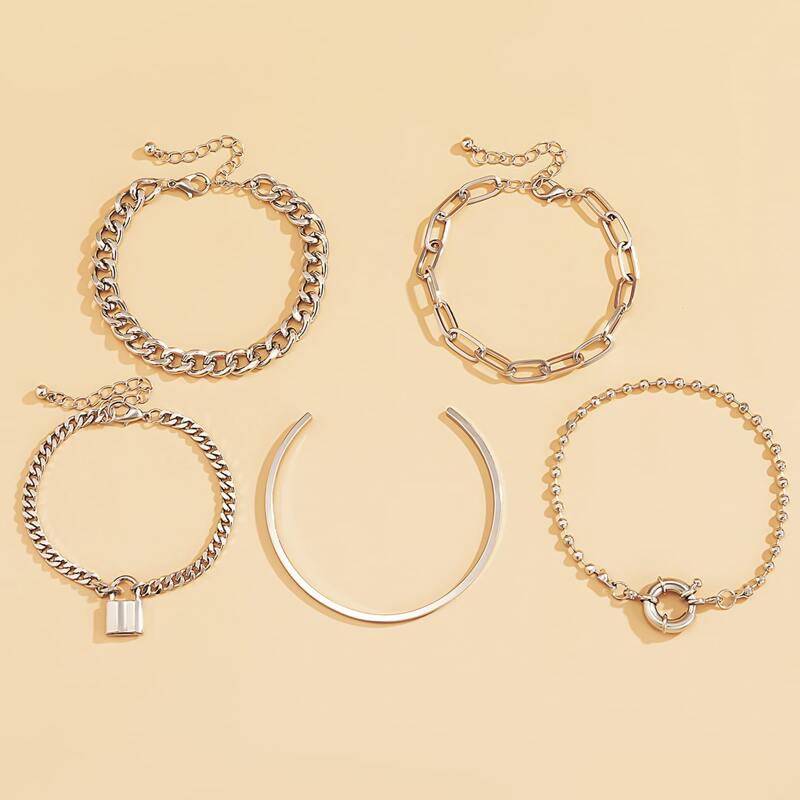 

5pcs Minimalist Chain Bracelet, Silver