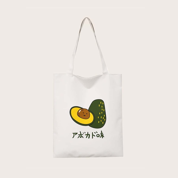 

Letter & Cartoon Graphic Shopper Bag, White