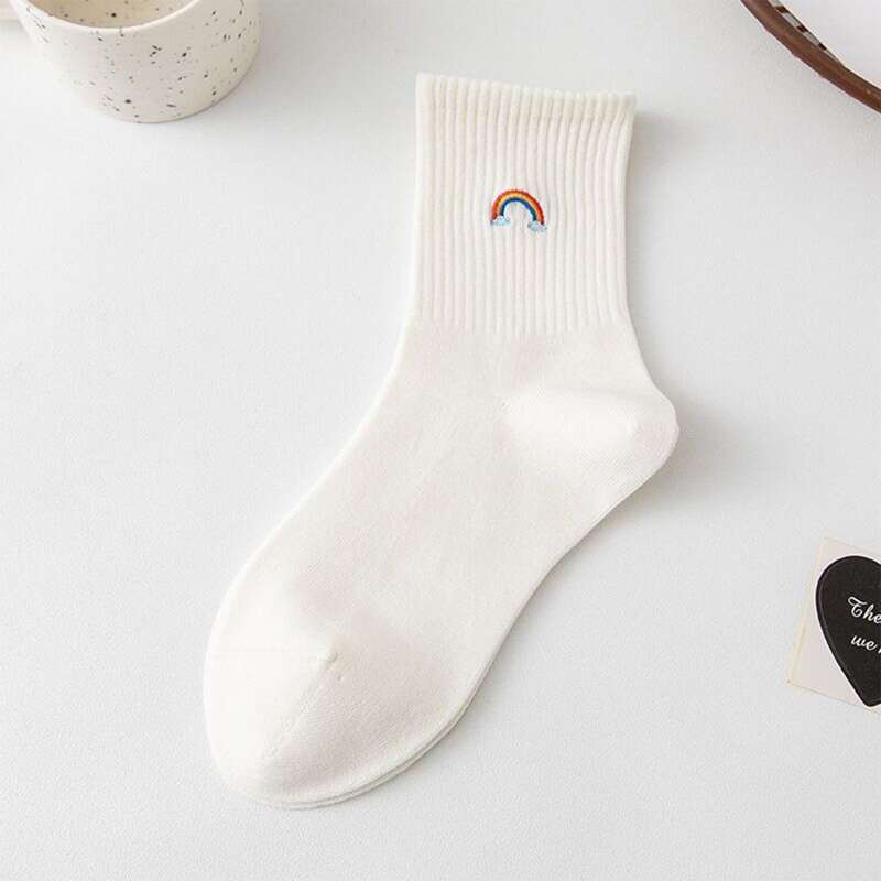 

1pair Rainbow Crew Socks, White