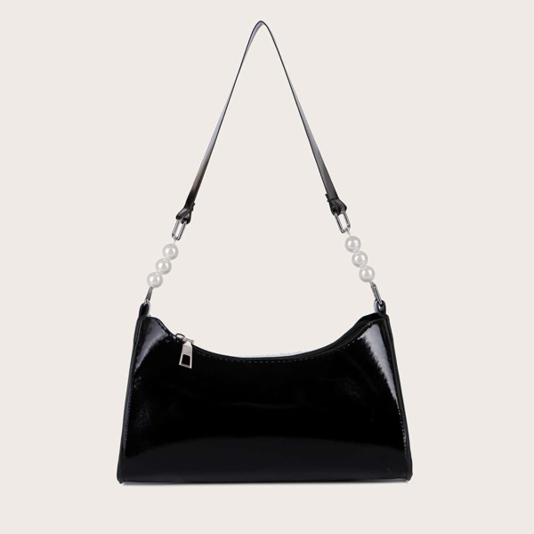 

Faux Pearl Decor Shoulder Bag, Black