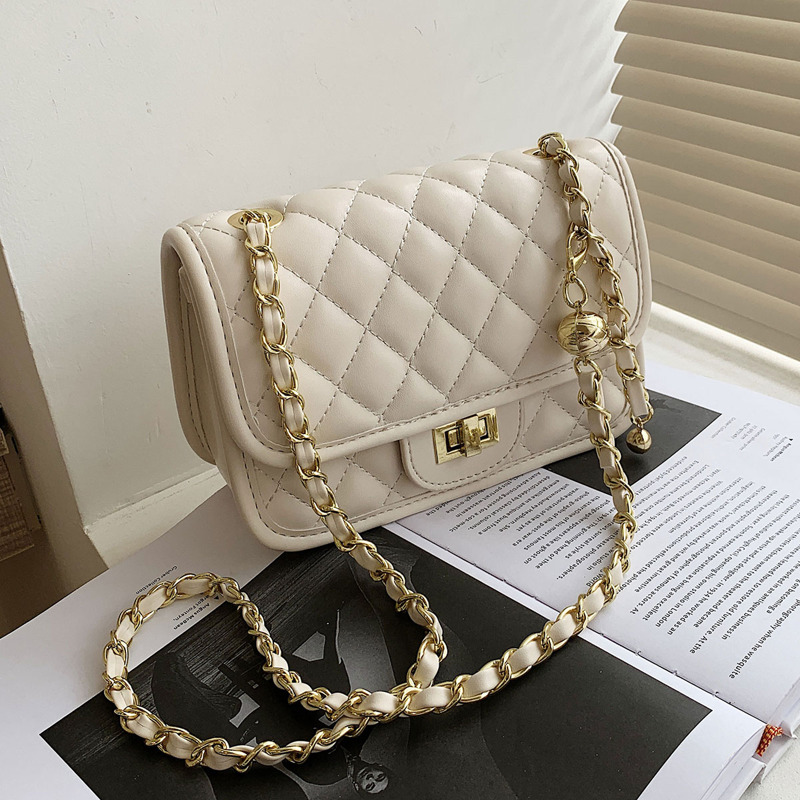 

Turn-lock Quilted Chain Crossbody Bag, White