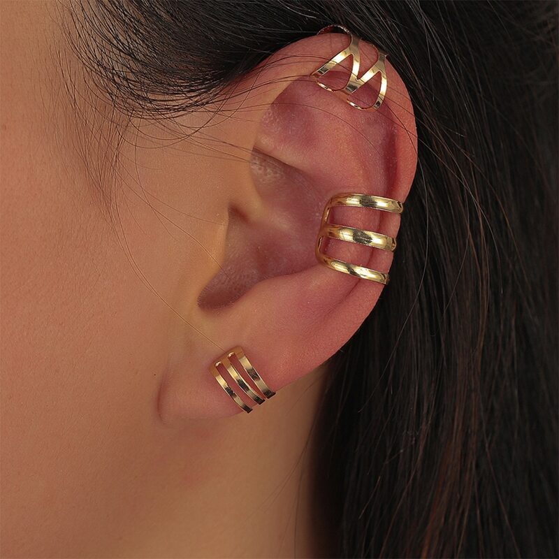 

3pcs Hollow Out Ear Cuff, Gold
