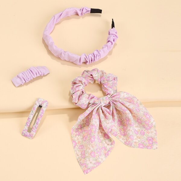 

4pcs Flower Print Hair Accessories, Purple