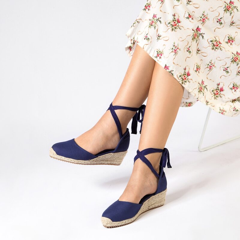 

Minimalist Tie Leg Espadrille Court Wedges, Blue