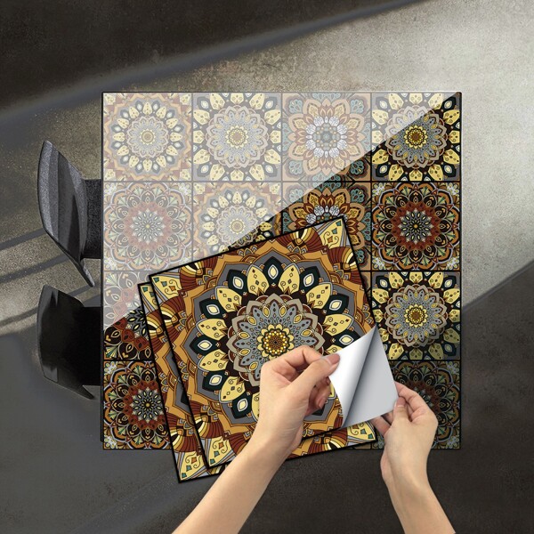 

10pcs Vintage Pattern Tile Sticker, Multicolor