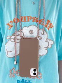 Solid Phone Case With Lanyard - Brown - View 2
