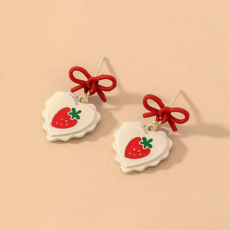 

Strawberry Graphic Drop Earrings, Red