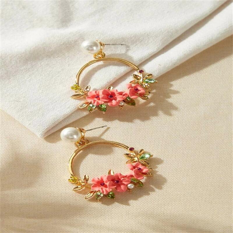 

Flower Drop Earrings, Red