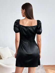 SHEIN Unity Solid Tie Front Peekaboo Dress - Black - View 2