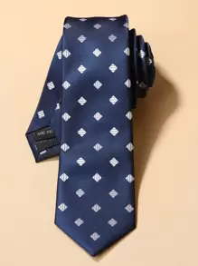 Men Geo Pattern Tie - Navy Blue - View 1