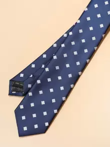 Men Geo Pattern Tie - Navy Blue - View 2