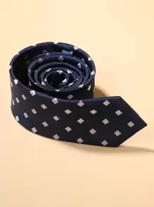 Men Geo Pattern Tie - Navy Blue - View 3