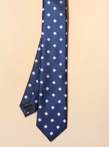 Men Geo Pattern Tie - Navy Blue - View 5