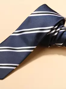 Corbata De Rayas Para Hombres - Azul Marino - Ver 3