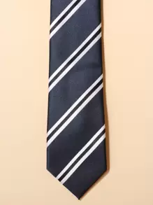 Corbata De Rayas Para Hombres - Azul Marino - Ver 5