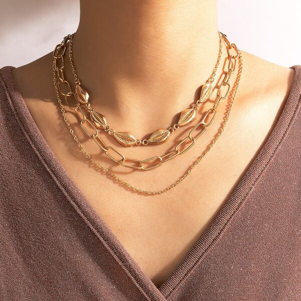 

Shell Decor Layered Necklace, Gold