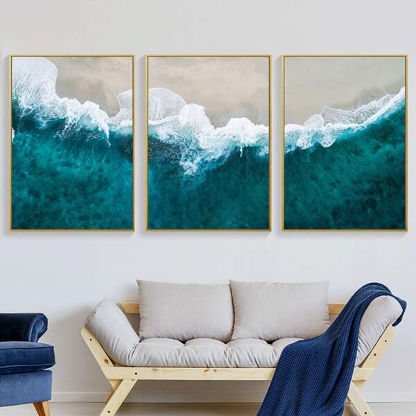 

3pcs Waves Pattern Unframed Painting, Multicolor