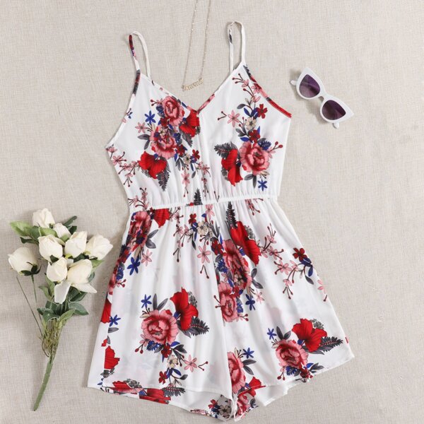 

Plus Floral Print Cami Romper, Multicolor