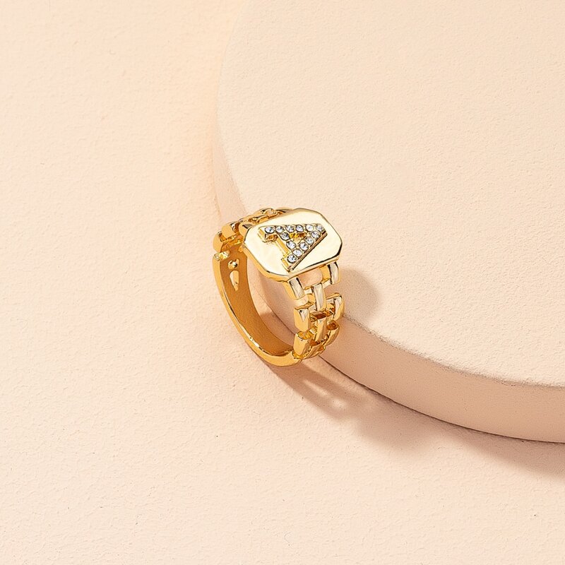 

Rhinestone Letter Decor Ring, Gold