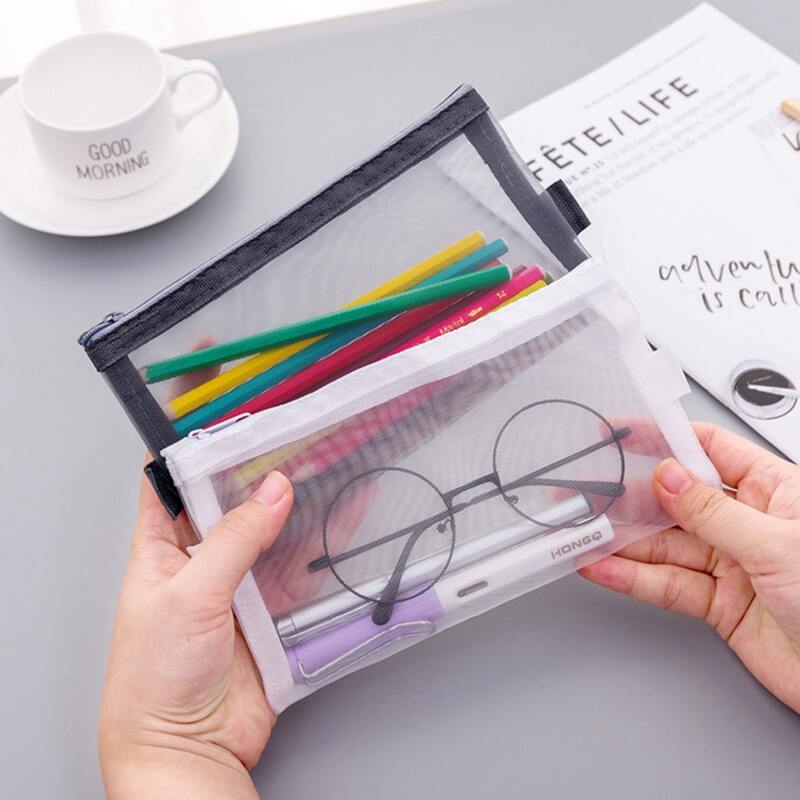 

1pc Random Color Mesh Pencil Bag, Black and white