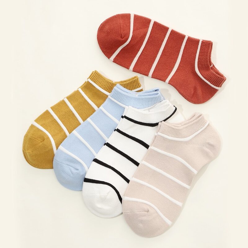 

5pairs Striped Ankle Socks, Multicolor