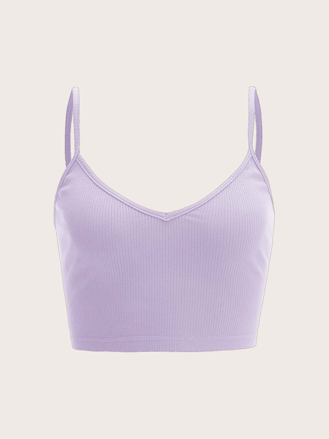 SHEIN EZwear 素色羅紋針織吊帶上衣 - 淡紫色 - 查看 1