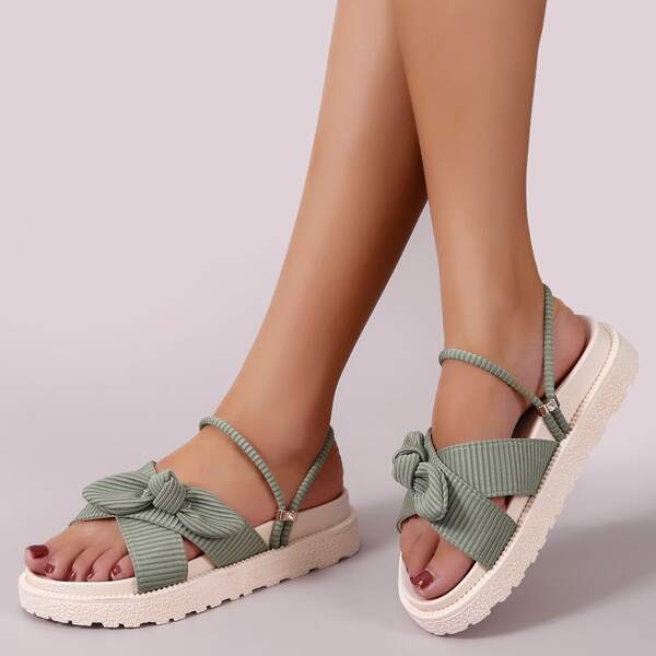 

Bow Decor Two Way Wear Flatform Sandals, Green