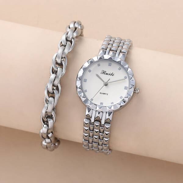 

1pc Round Pointer Quartz Watch & 1pc Bracelet