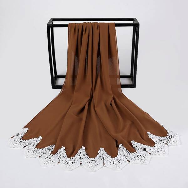

Contrast Lace Trim Scarf, Chocolate brown