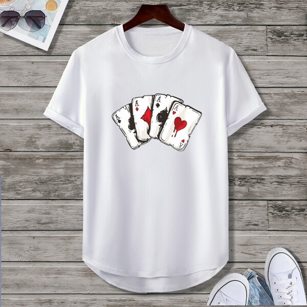 

Men Playing Card Print Tee, White