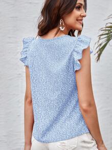 SHEIN Clasi Top con estampado de plantas escote V - Celeste - Ver 2
