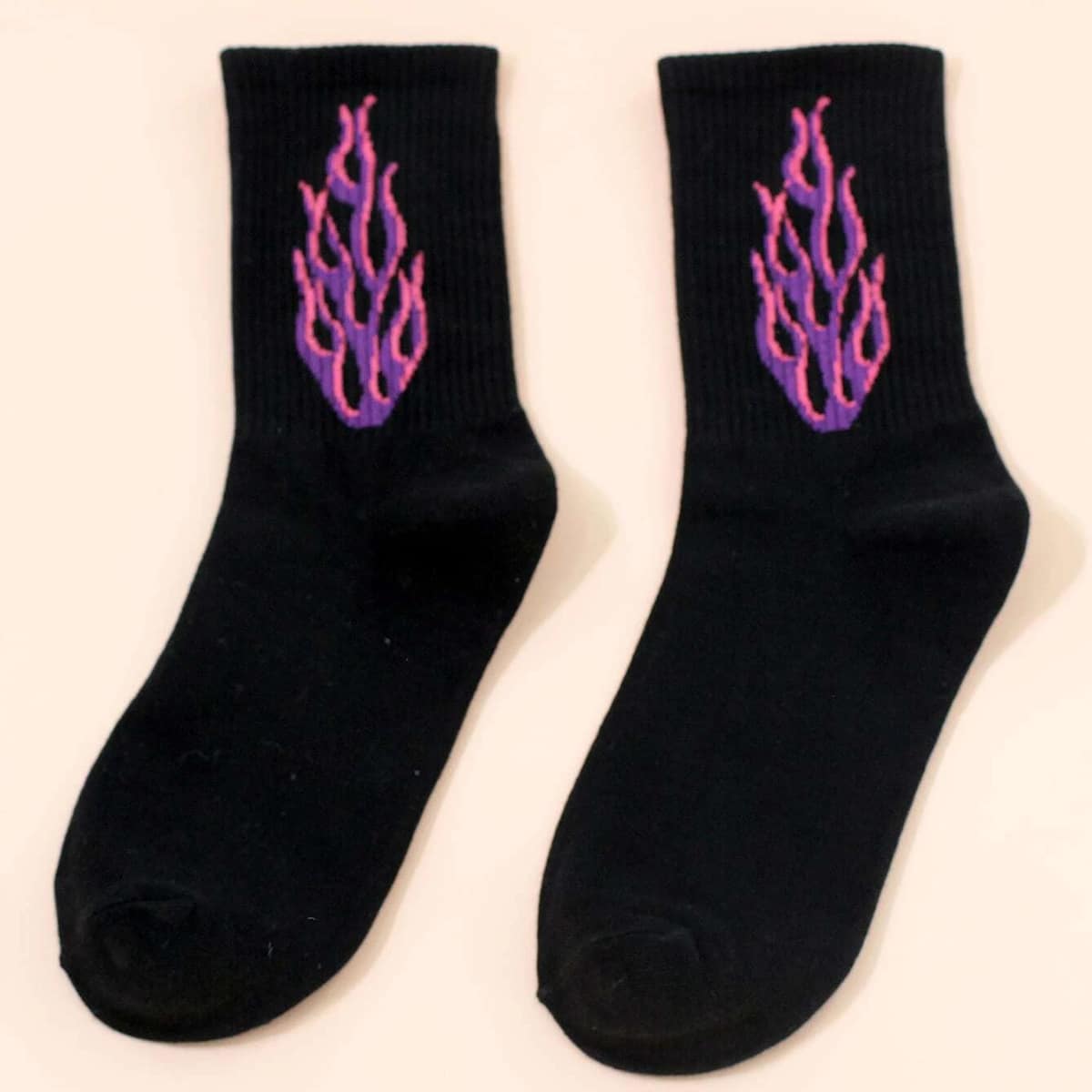 

1pair Flame Crew Socks, Black