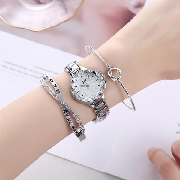 

1pc Round Pointer Quartz Watch & 2pcs Bracelet