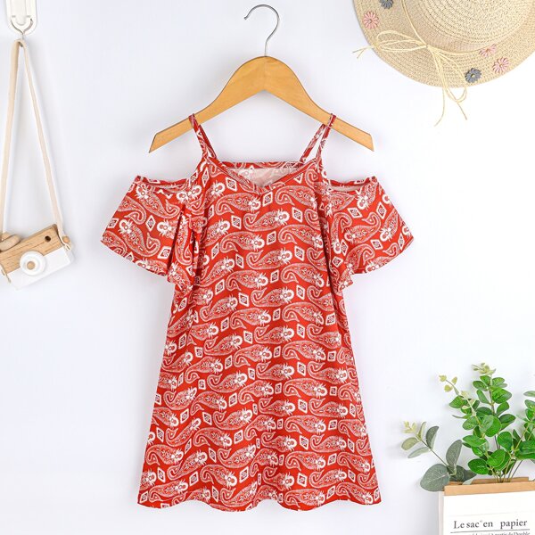 

Toddler Girls Cold Shoulder Paisley Print Dress, Red