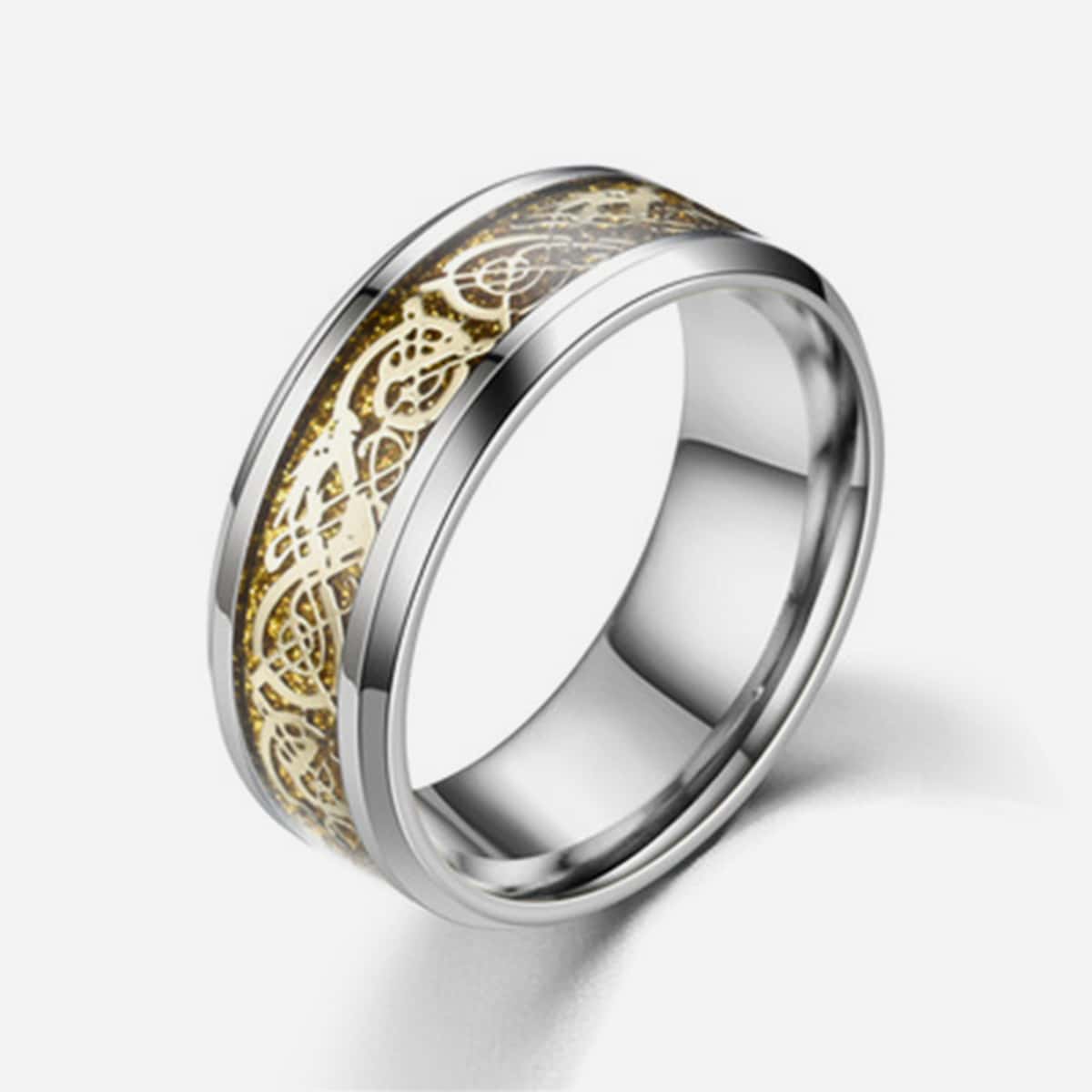

Guys Glitter Detail Graphic Ring, Silver